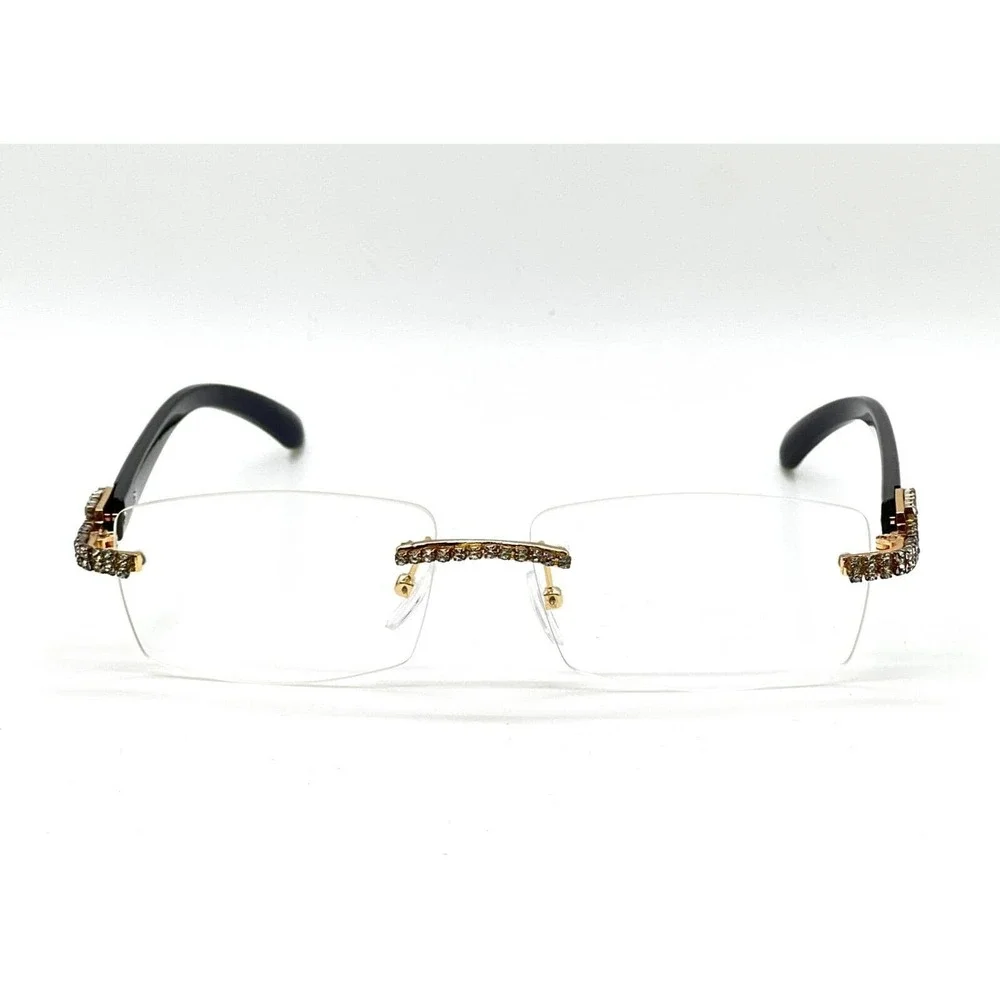 Rhinestone Rimless Sunglasses Men's Fashion Eyewear Hip Hop ShadesClear Lens New